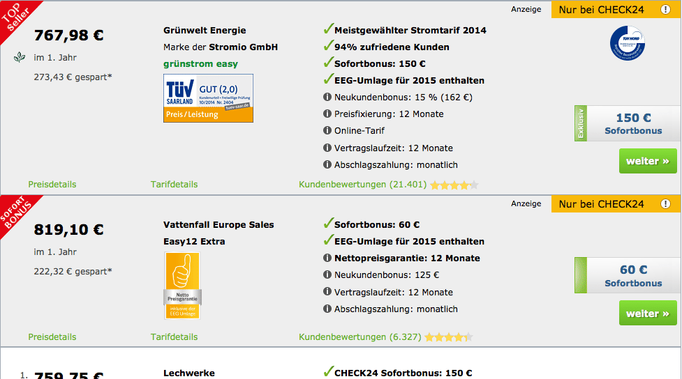 Beispiel vom Stromvergleich